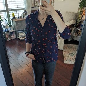 Anthropologie Indigo blouse with foxes